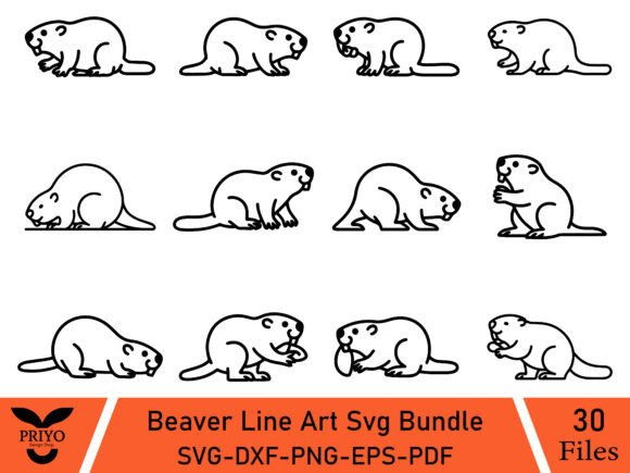 Beaver Line Art SVG Bundle