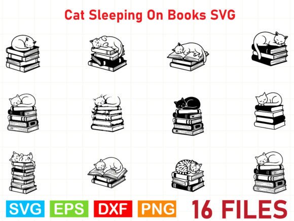 Cat Sleeping on Books SVG Bundle