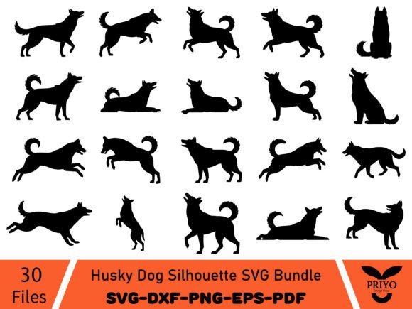 Husky Dog Silhouette SVG Bundle
