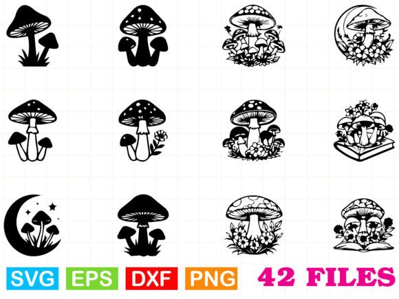 Mushrooms SVG Bundle, Mushroom Silhouette