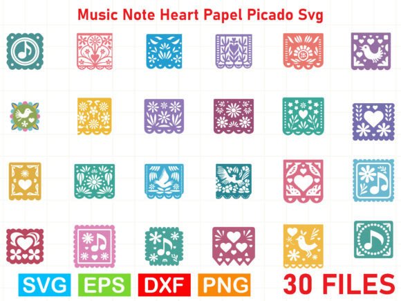 Music Note Heart Papel Picado SVG