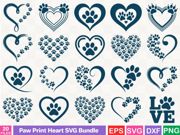 Paw Print Heart SVG Bundle