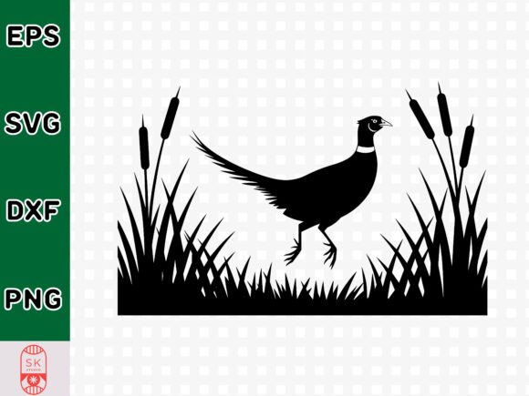 Pheasant Flying on Reeds SVG