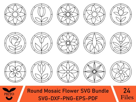 Round Mosaic Flower SVG Bundle