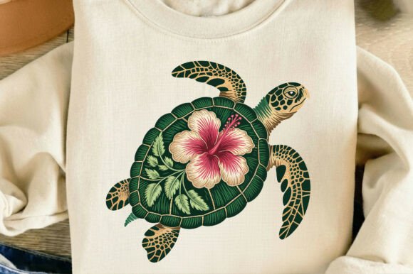Tropical Floral Sea Turtle PNG SVG EPS