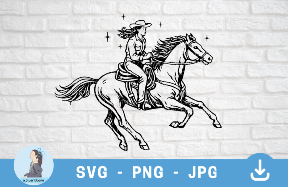 Western Cowgirl Riding Horse SVG PNG